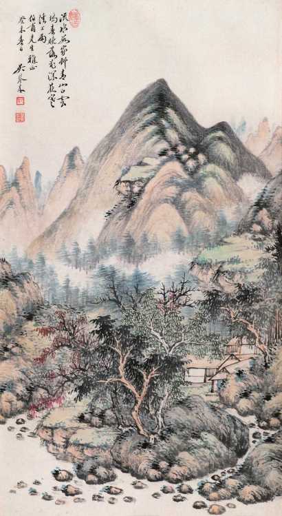 吴琴木 癸未（1943年）作 青山白云图 镜心